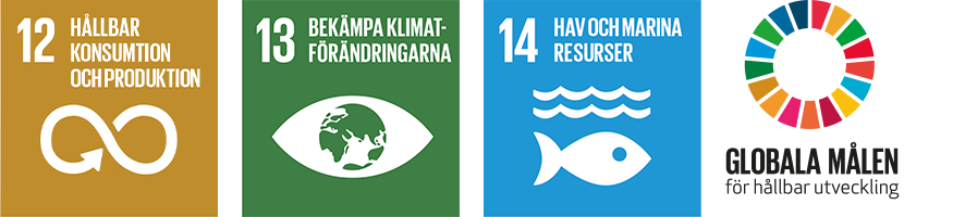 Mål 12, 13 och 14 från de globala målen för hållbar utveckling